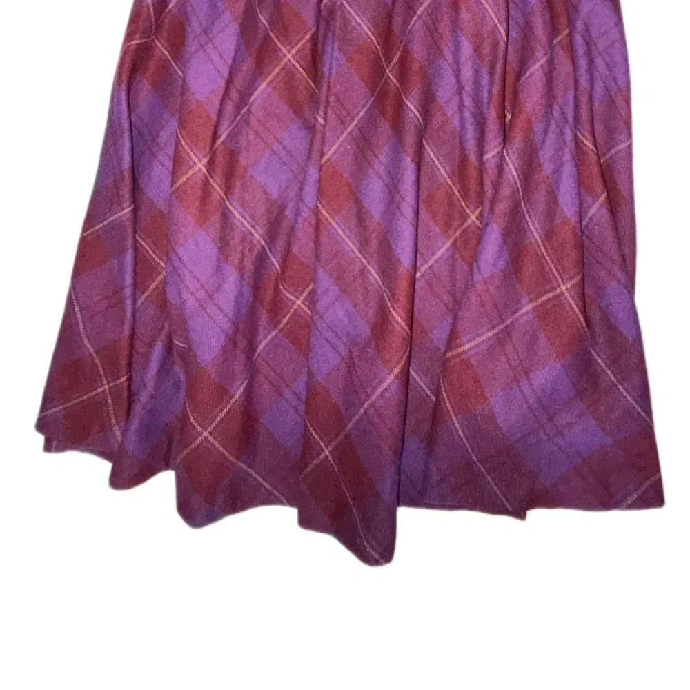 Vintage 1987 Thermo Jac Pleated Wool Plaid Midi Skirt Burgundy Purple Size 6